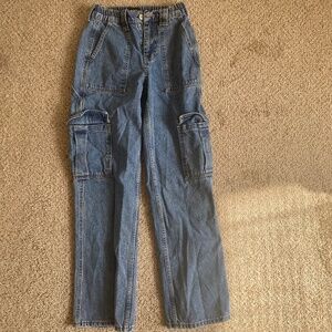 BDG Women’s Blue Cargo Boyfriend Jeans Size W24 L32